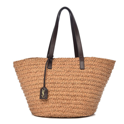 Saint Laurent Raffia Calfskin Medium Panier Tote 1 of 10