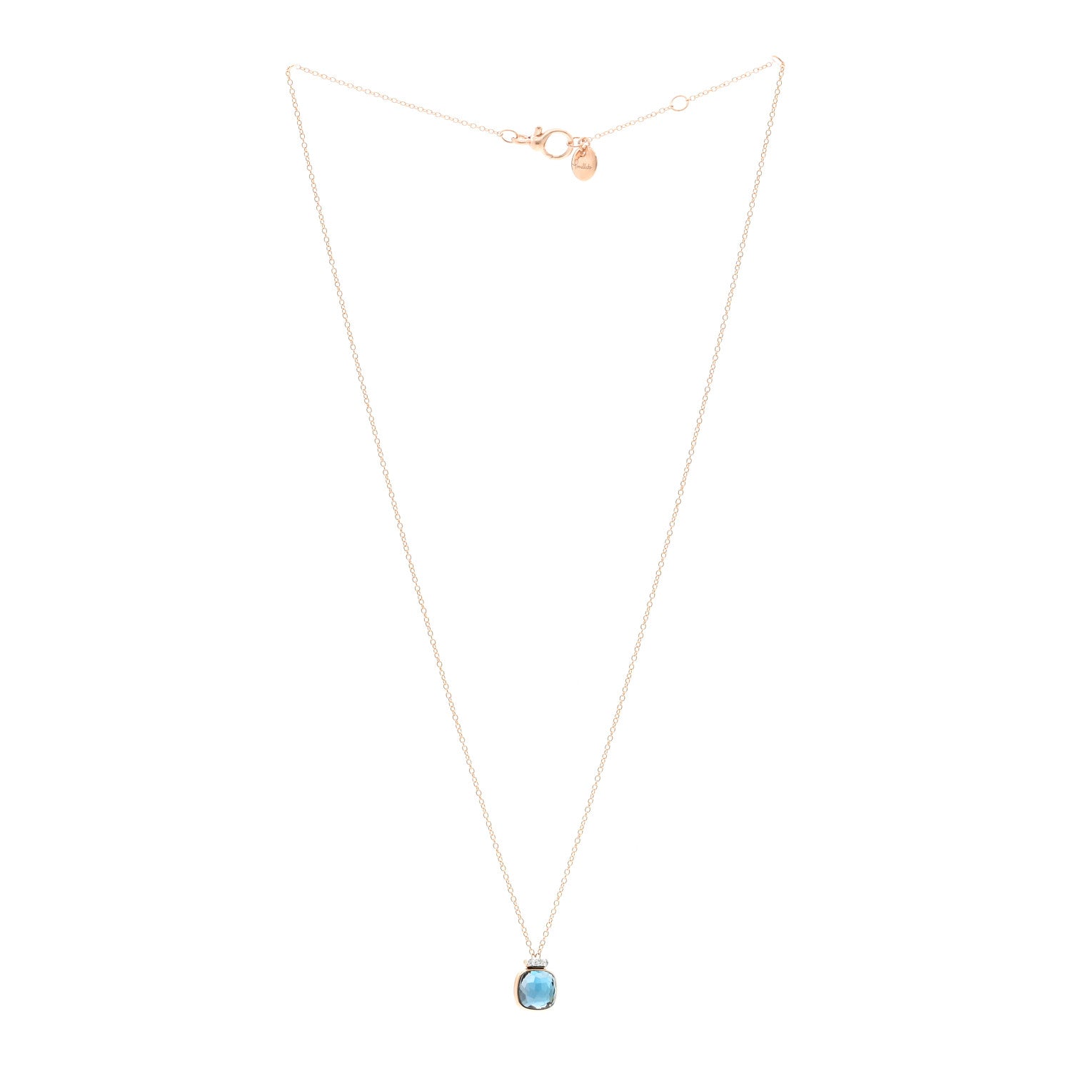 Pomellato 18K Rose White Gold Diamond Blue Topaz Nudo Pendant Necklace 3 of 4