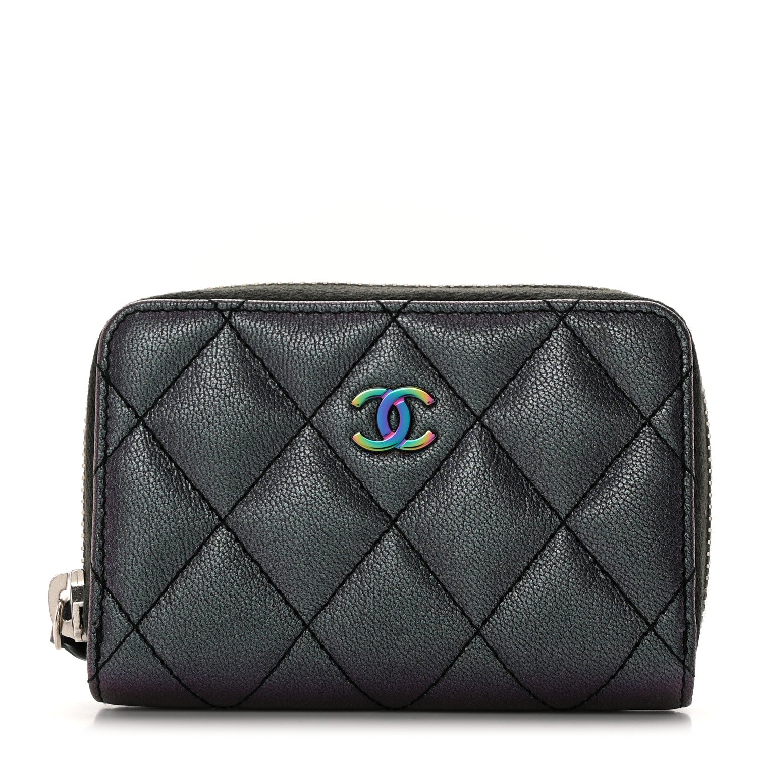 Chanel Iridescent Goatskin Quilted Zip Coin Purse Purple 1 of 9