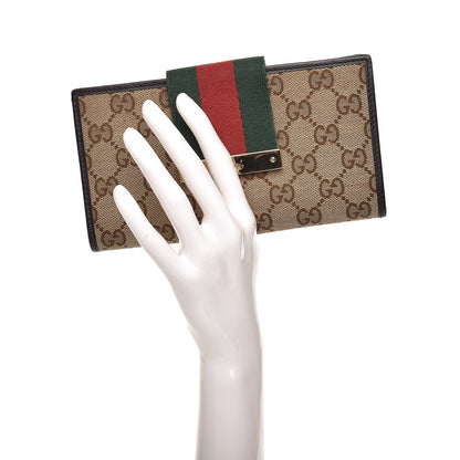 Gucci Monogram Calfskin Ladies Web Continental Wallet Beige Ebony Cocoa 2 of 9