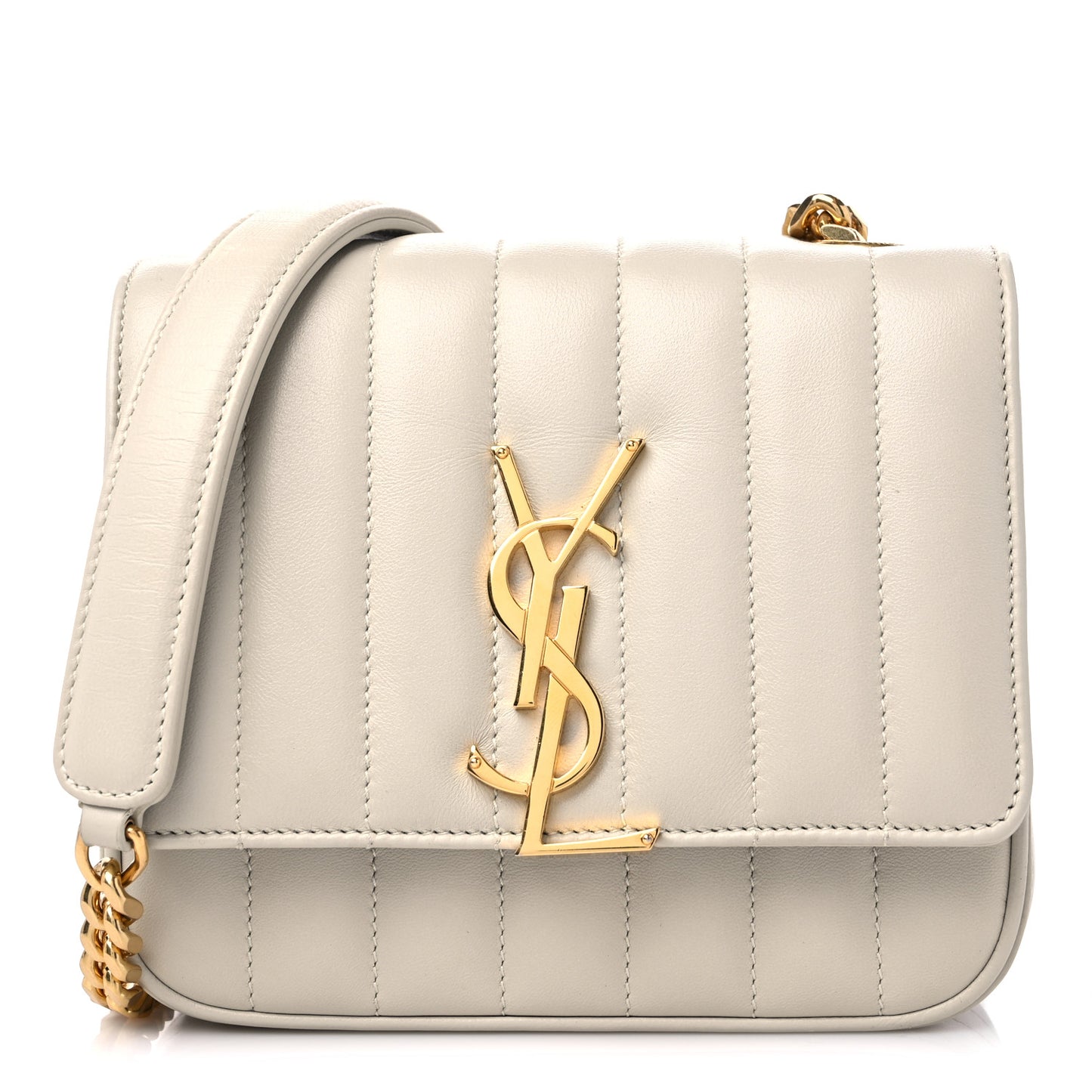 SAINT LAUREN Lambskin Matelasse Small Vicky Chain Bag White