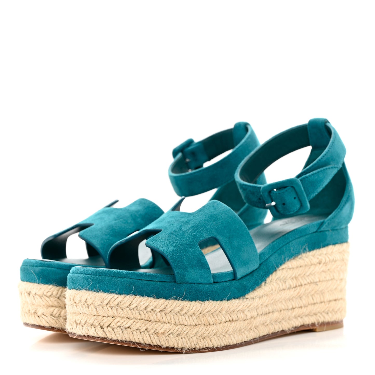 Suede Goatskin Elda Espadrille Wedge Sandals 36 Vert Oxford