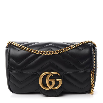 Gucci Calfskin Matelasse Super Mini GG Marmont Shoulder Bag Black 1 of 10