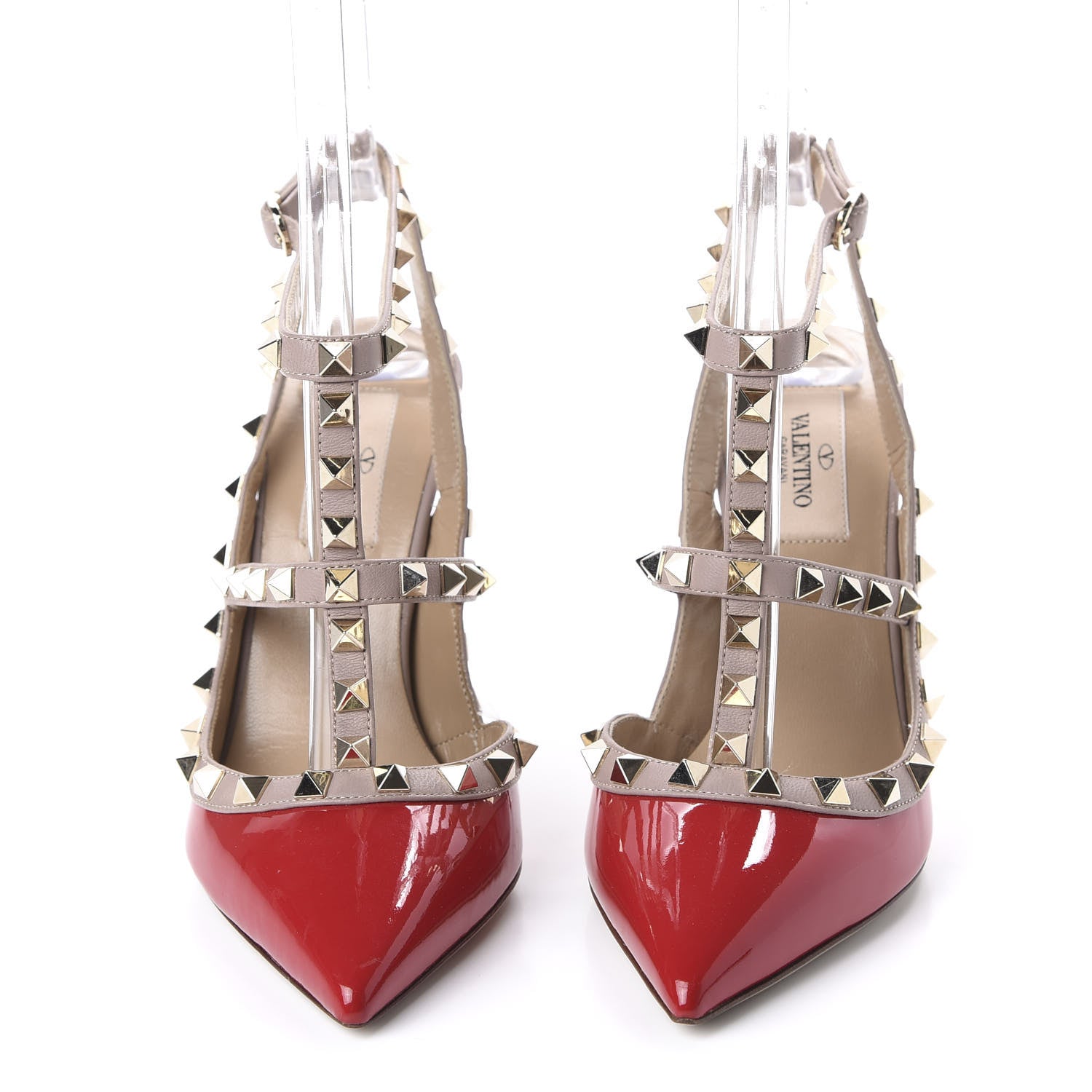 Valentino Garavani Patent Rockstud Ankle Strap 100mm Pumps 37 Rosso Valentino Poudre 2 of 9
