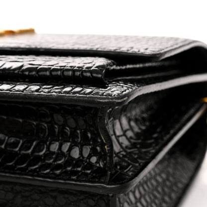 Saint Laurent Calfskin Crocodile Embossed Medium Monogram Sunset Black 11 of 12