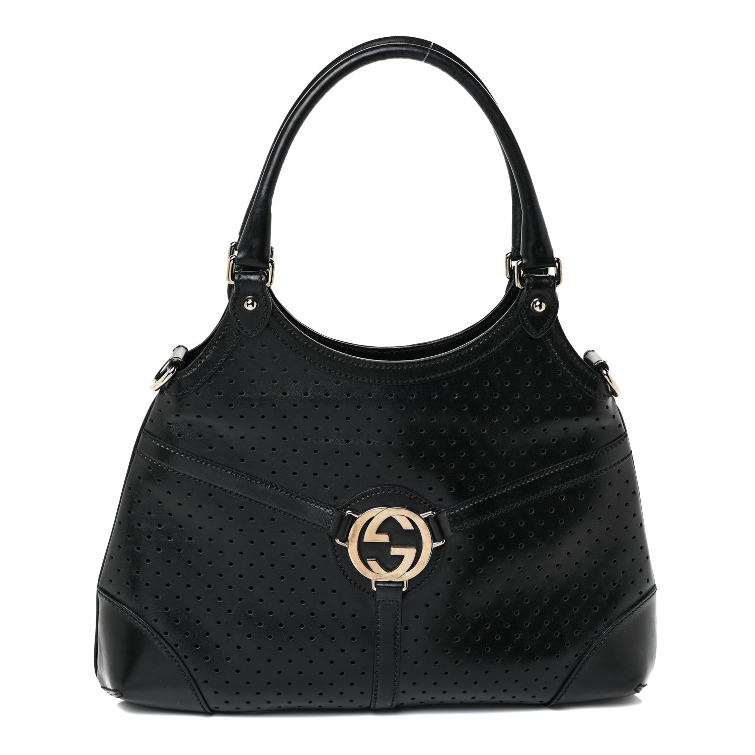 Gucci Calfskin Perforated GG Reins Hobo Black 1 of 18