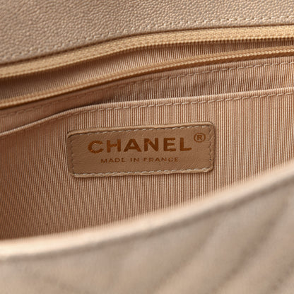 Chanel Metallic Caviar Chevron Quilted Medium Statement Flap Beige 7 of 10
