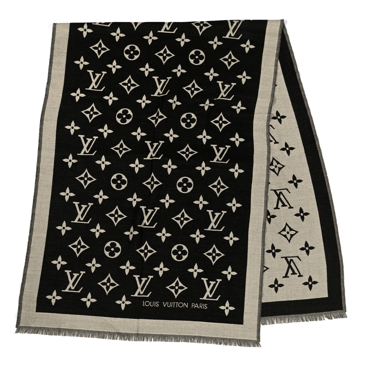 Silk Wool Monogram Miss LV Stole Black