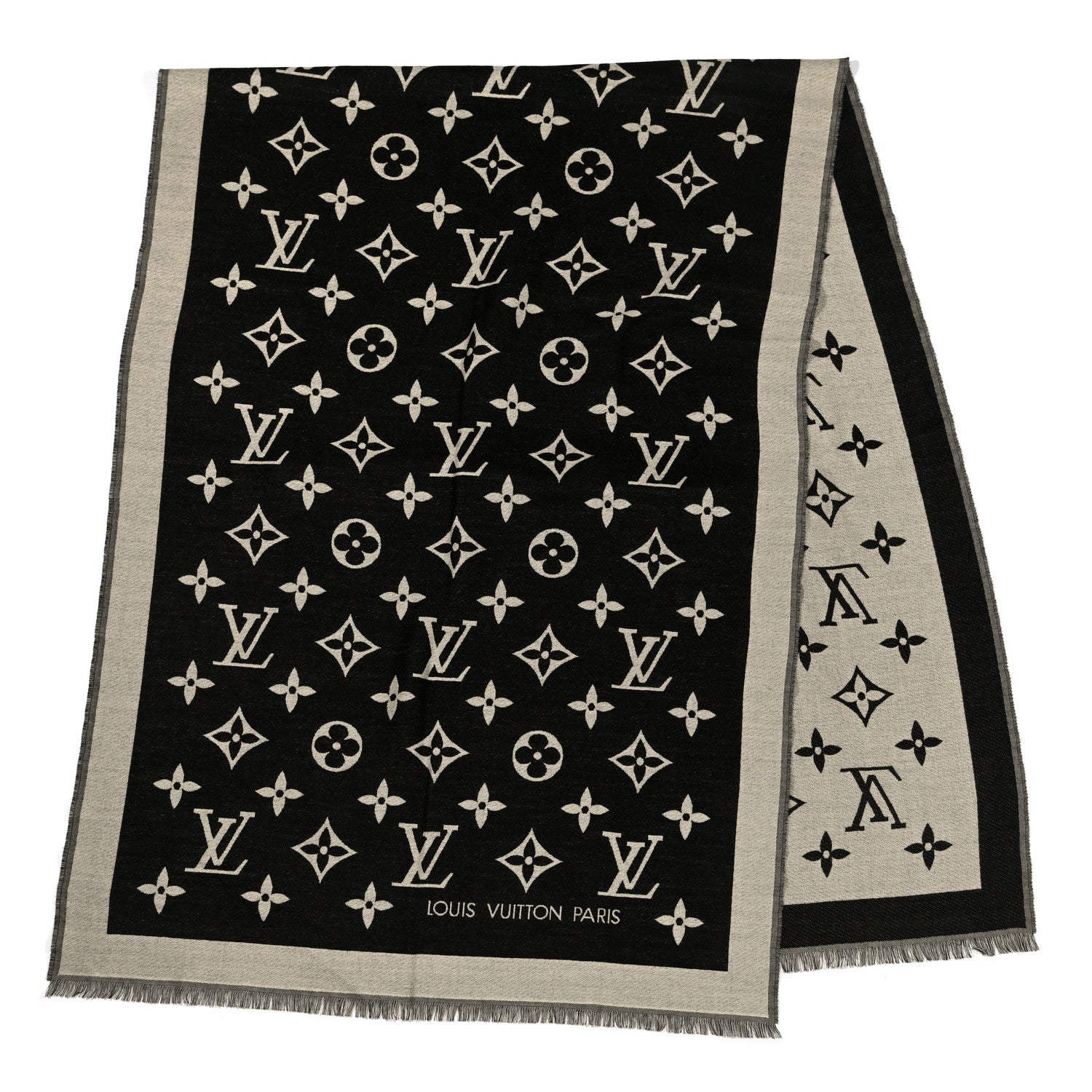 Louis Vuitton Silk Wool Monogram Miss LV Stole Black 2 of 5