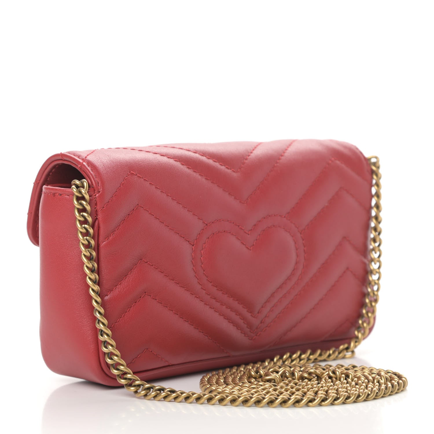 Gucci Calfskin Matelasse Super Mini GG Marmont Shoulder Bag Hibiscus Red 3 of 15