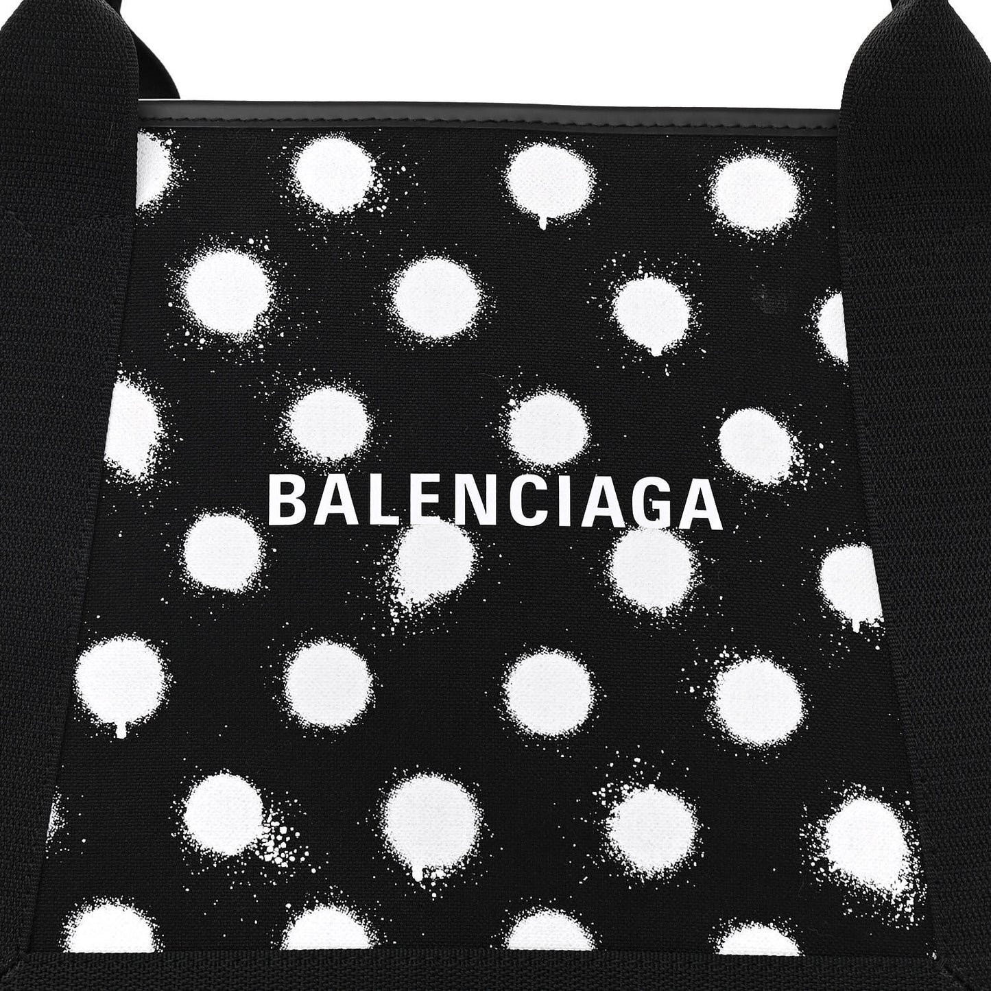 Cotton Canvas Spray Polka Dot S Navy Cabas Black White