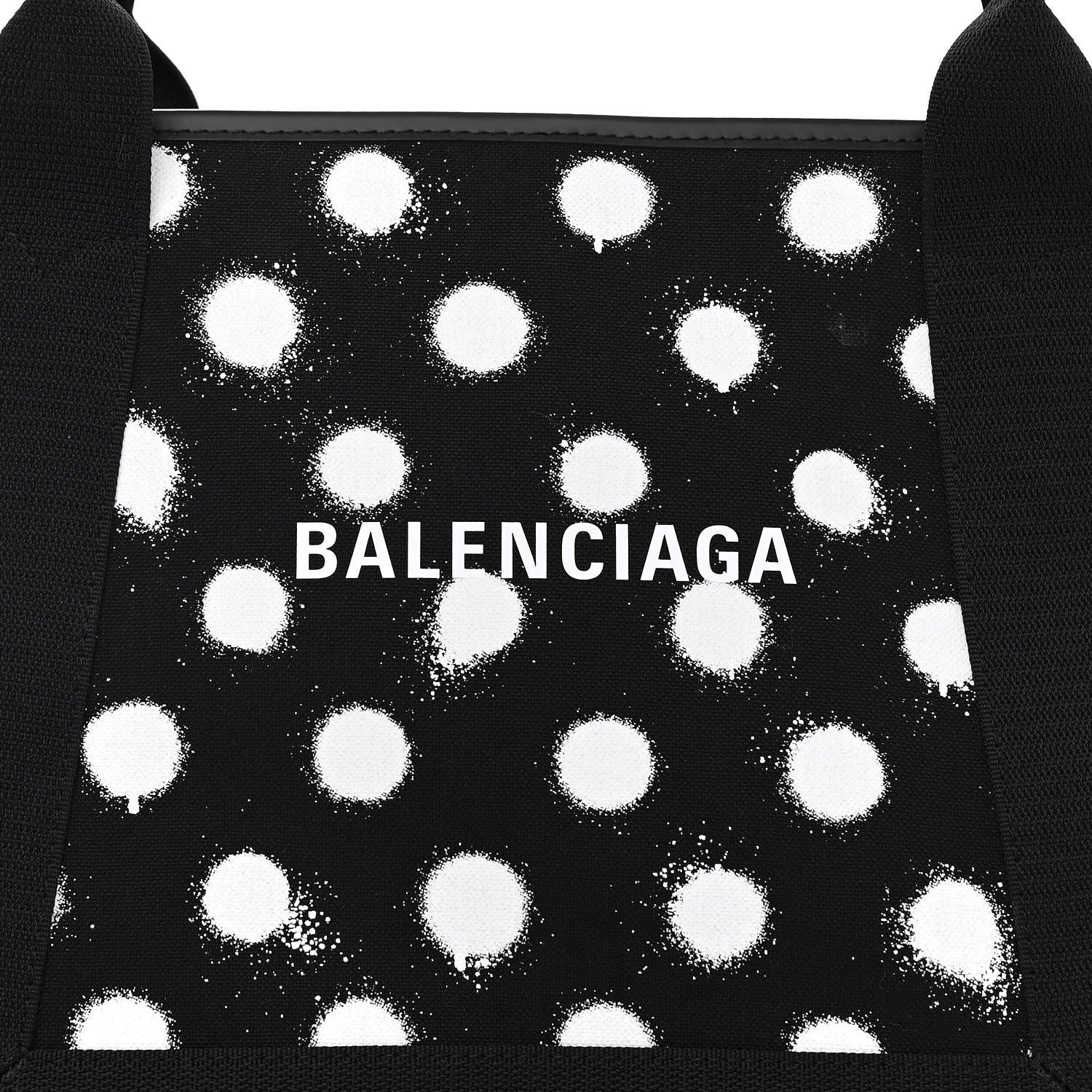 Balenciaga Cotton Canvas Spray Polka Dot S Navy Cabas Black White 9 of 11