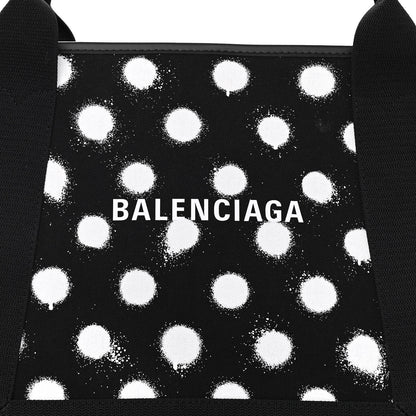 Balenciaga Cotton Canvas Spray Polka Dot S Navy Cabas Black White 9 of 11