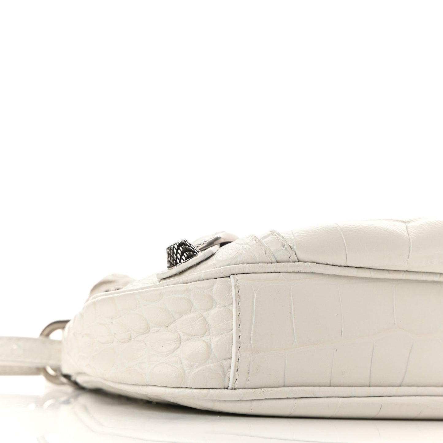 Extra Supple Calfskin Crocodile Embossed Le Cagole Mini Purse With Chain White