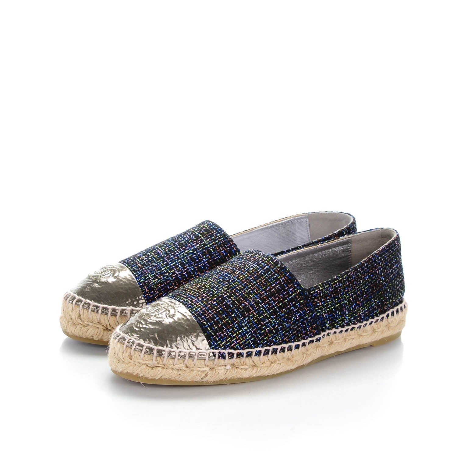 Chanel Tweed Patent Goatskin CC Espadrilles 39 Black Pink Yellow 3 of 8