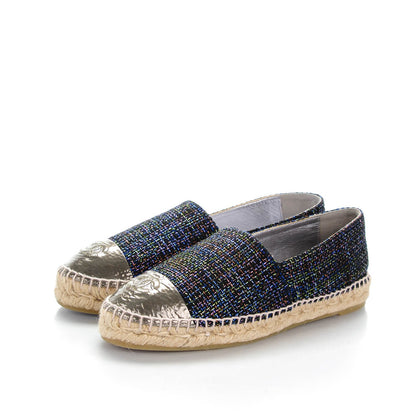 Chanel Tweed Patent Goatskin CC Espadrilles 39 Black Pink Yellow 3 of 8