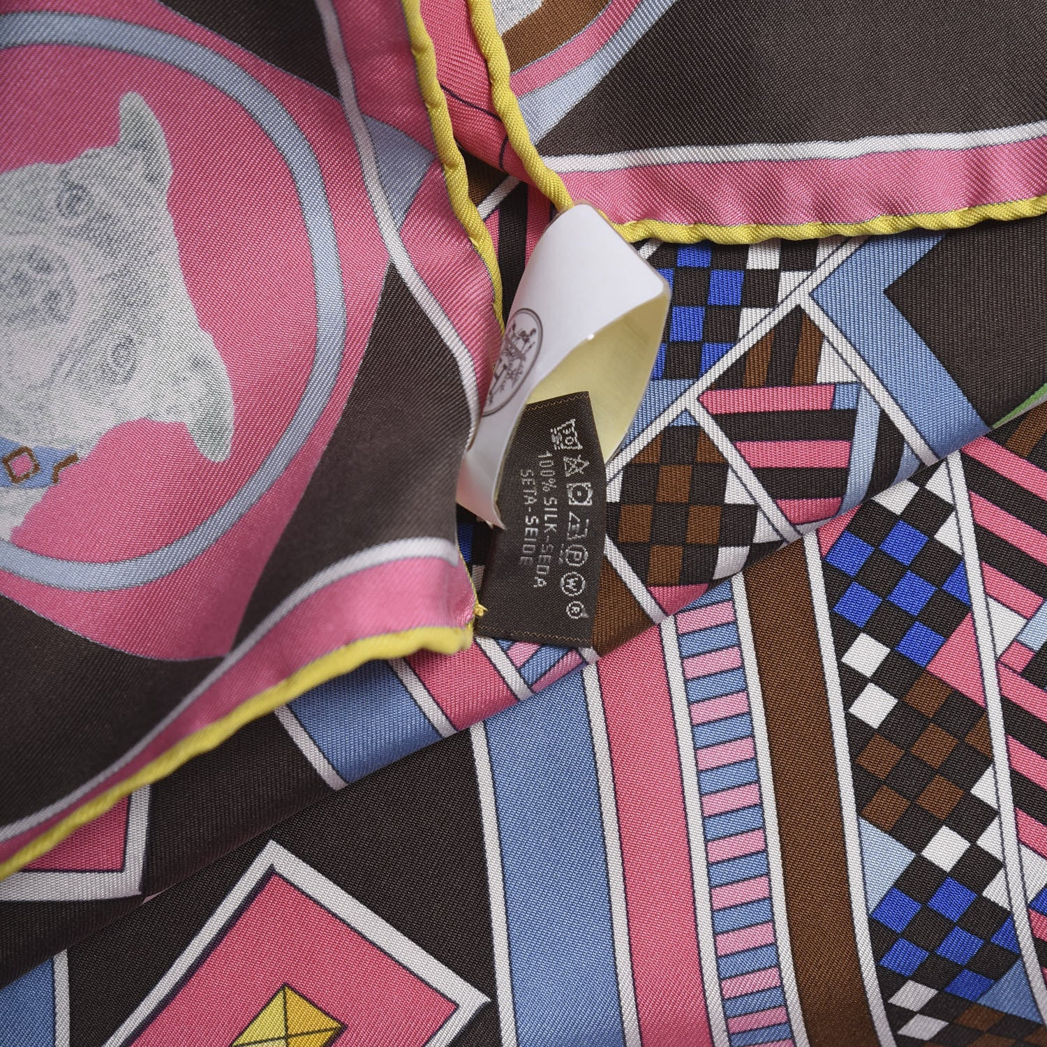 Hermes Silk Carre Wash Colliers de Chiens Scarf 90 Marron Rose Multicolor 5 of 5