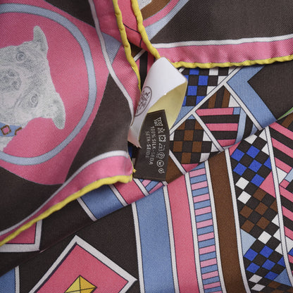Hermes Silk Carre Wash Colliers de Chiens Scarf 90 Marron Rose Multicolor 5 of 5