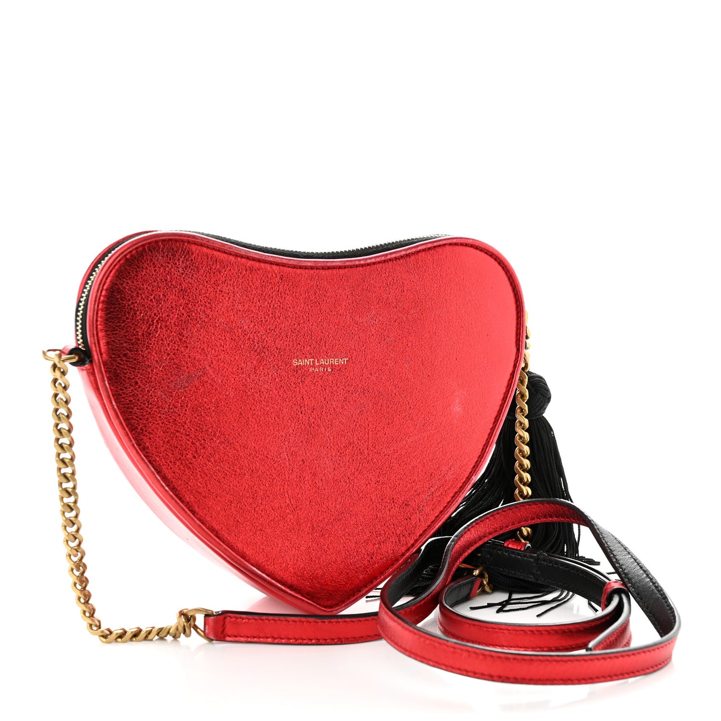 Metallic Calfskin Heart Monogram Crossbody Black Rouge