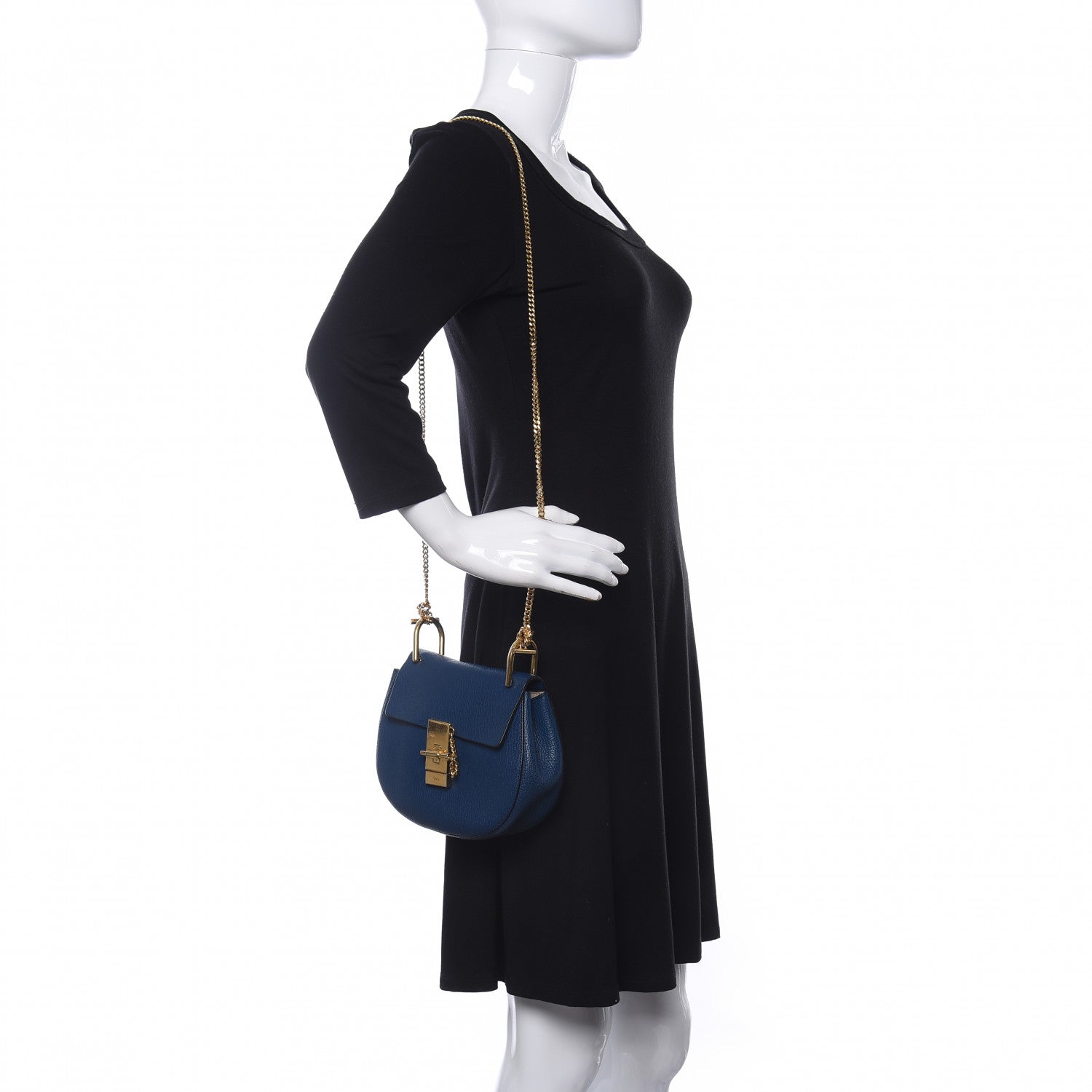 Chloe Grained Lambskin Mini Drew Shoulder Bag Royal Navy 2 of 8