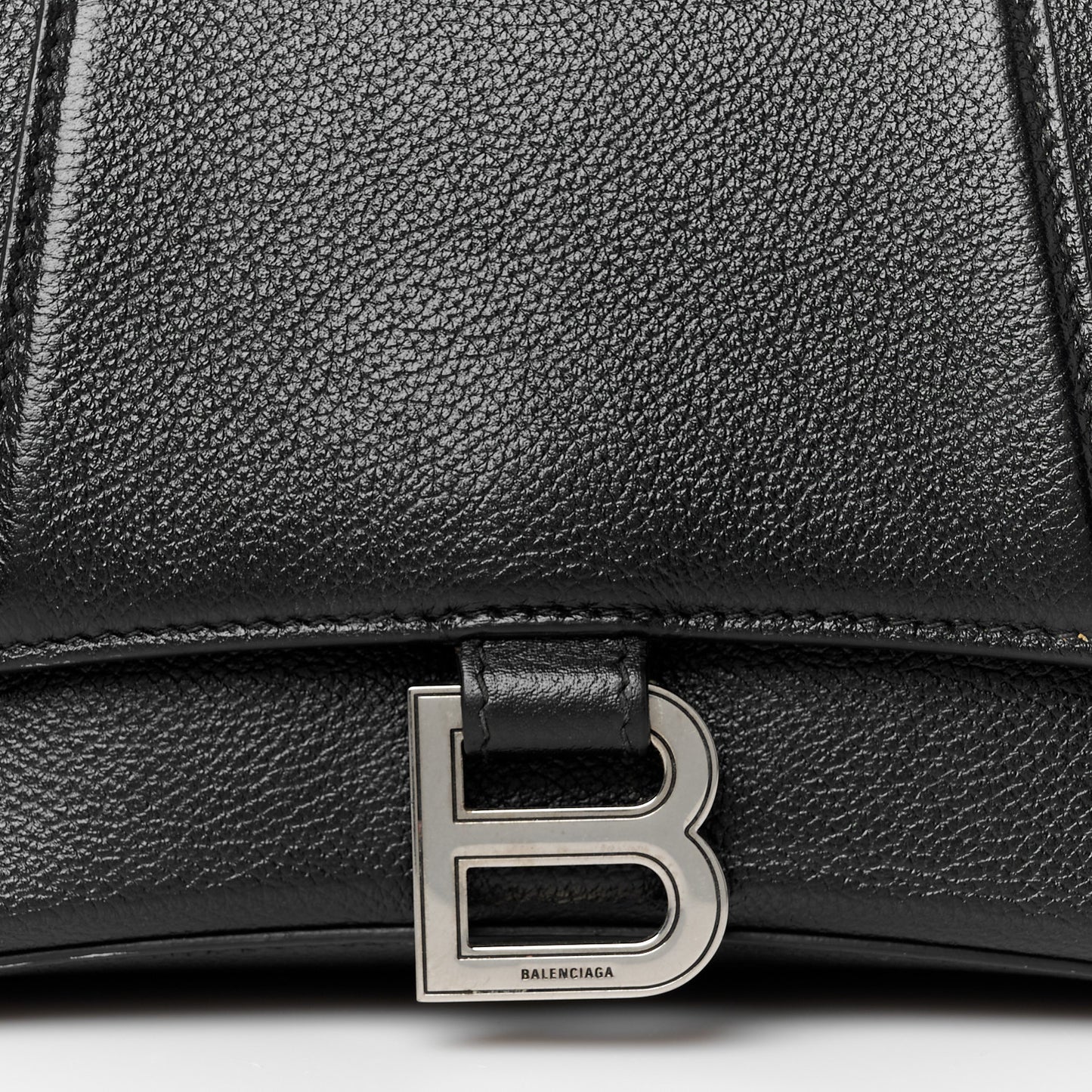 Grained Calfskin Small Hourglass Top Handle Bag Black