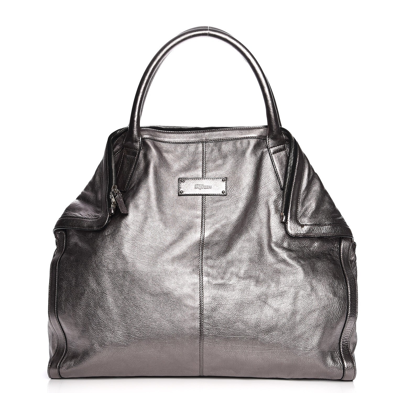 Alexander McQueen Metallic Lambskin Large De Manta Tote Dark Silver 1 of 9