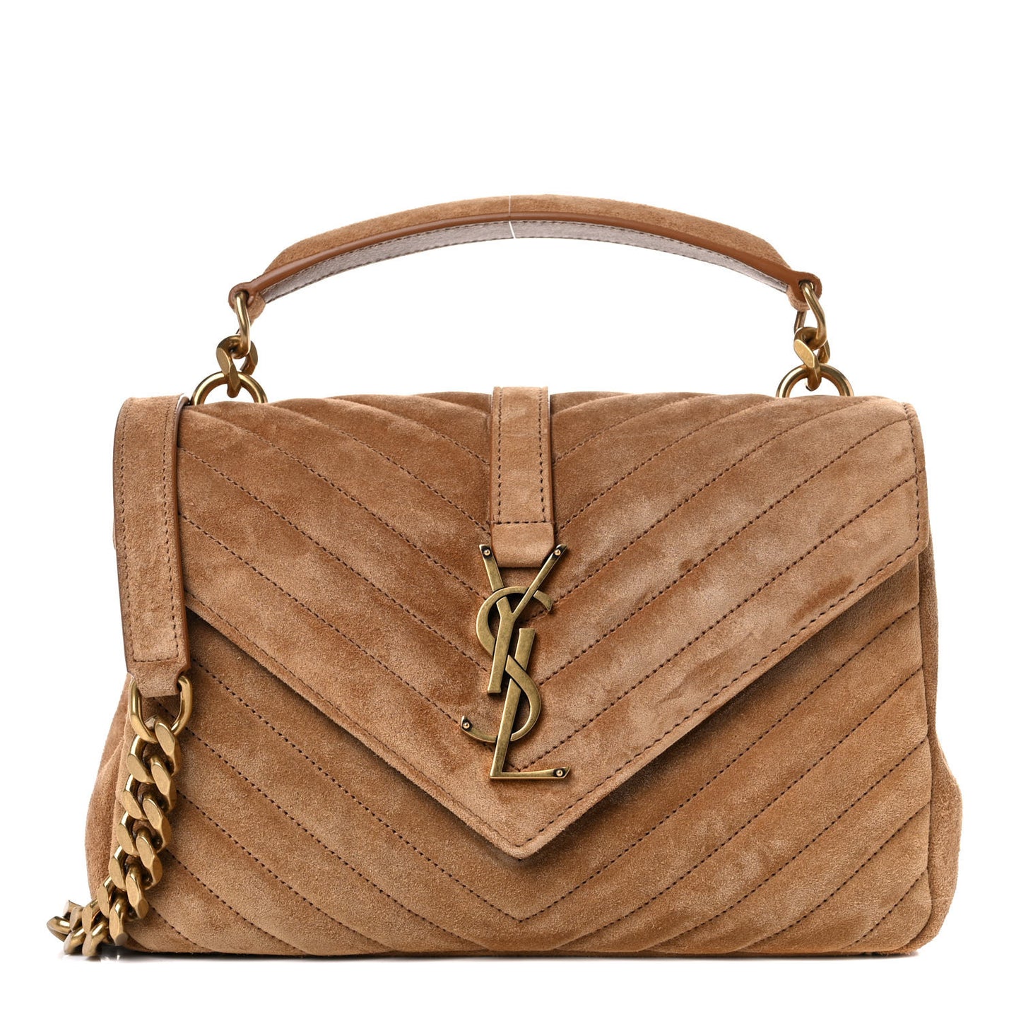 Suede Matelasse Chevron Monogram Medium College Bag Cinnamon