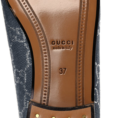 Gucci Canvas Lame GG Monogram Horsebit Womens Jordaan Loafers 37 Blue Silver 6 of 11