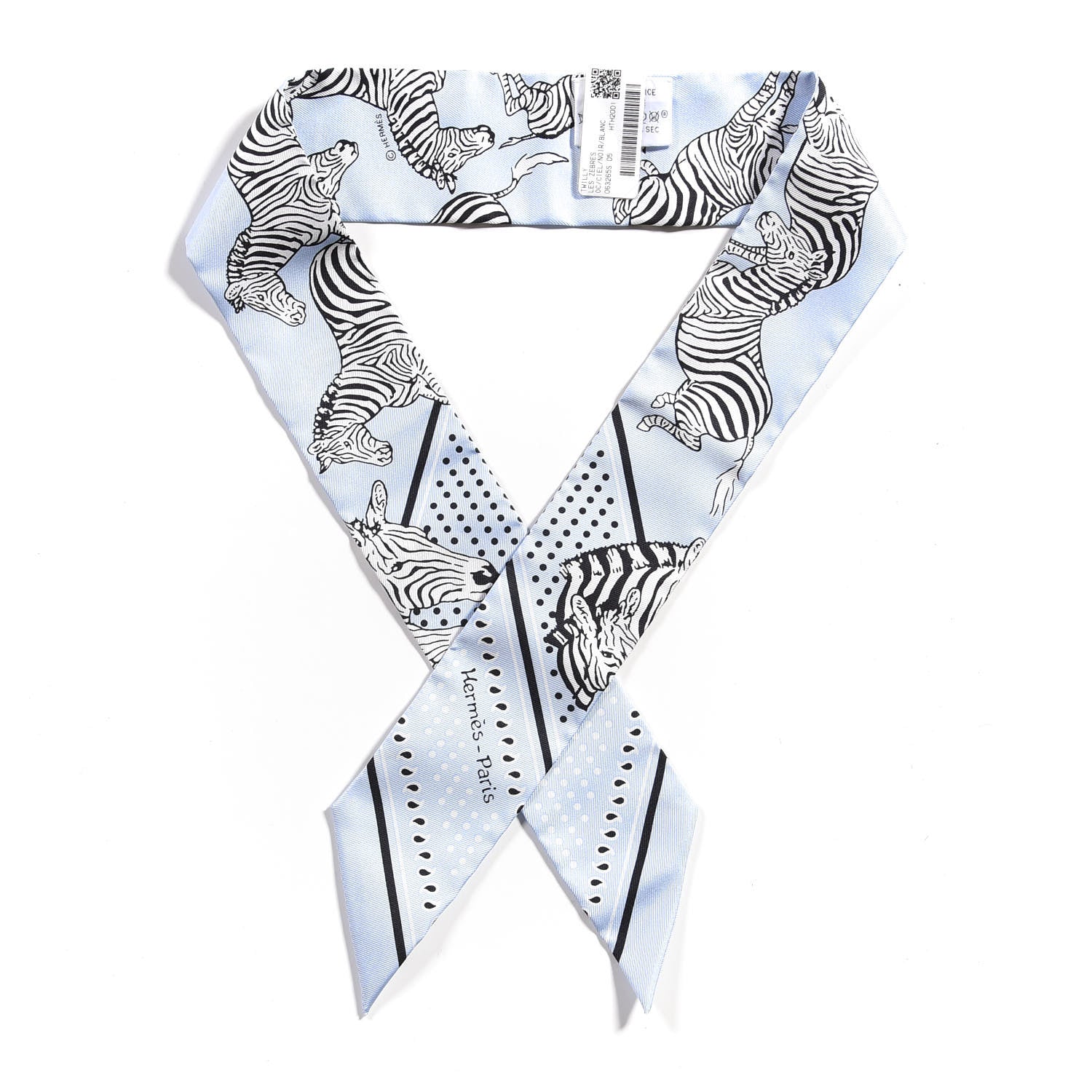 Hermes Silk Les Zebres Twilly Ciel Black White 1 of 3