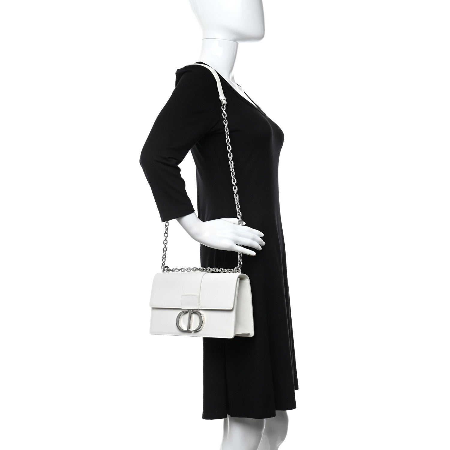 Christian Dior Grained Calfskin 30 Montaigne Chain Flap Bag White 2 of 13