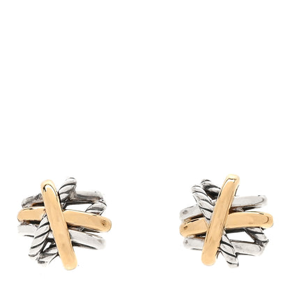 David Yurman Sterling Silver 18K Yellow Gold Crossover Stud Earrings 1 of 5