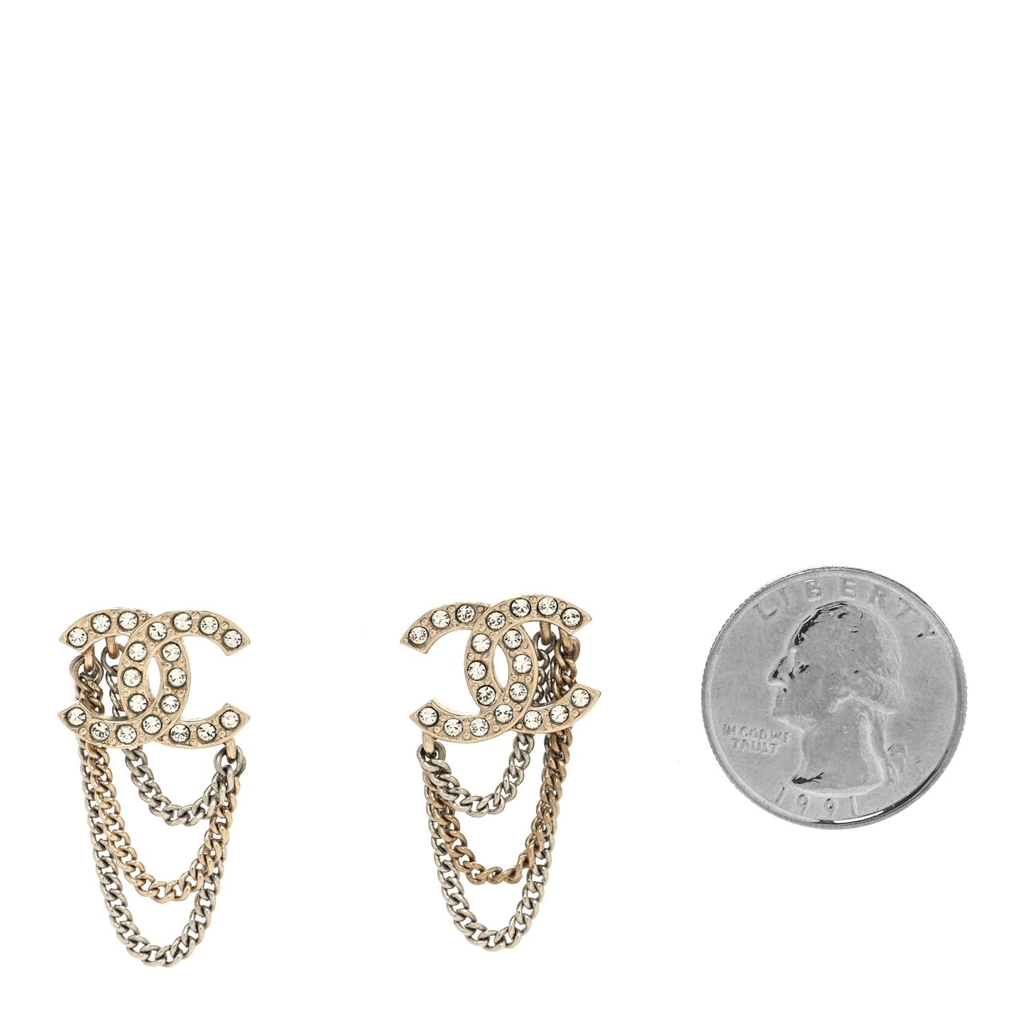 Crystal Chain CC Earrings Gold