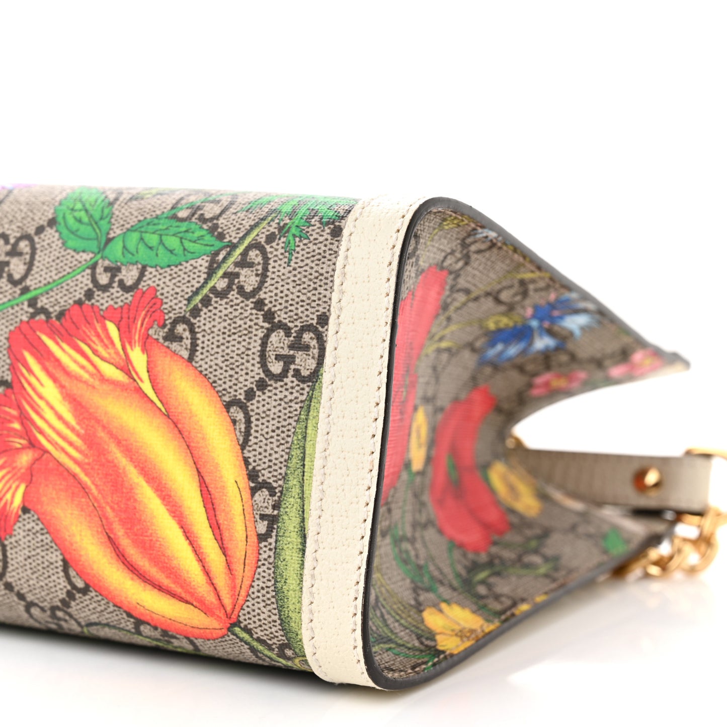 GG Supreme Monogram Flora Textured Calfskin Small Padlock Tote Beige Ebony Multicolor Mystic White