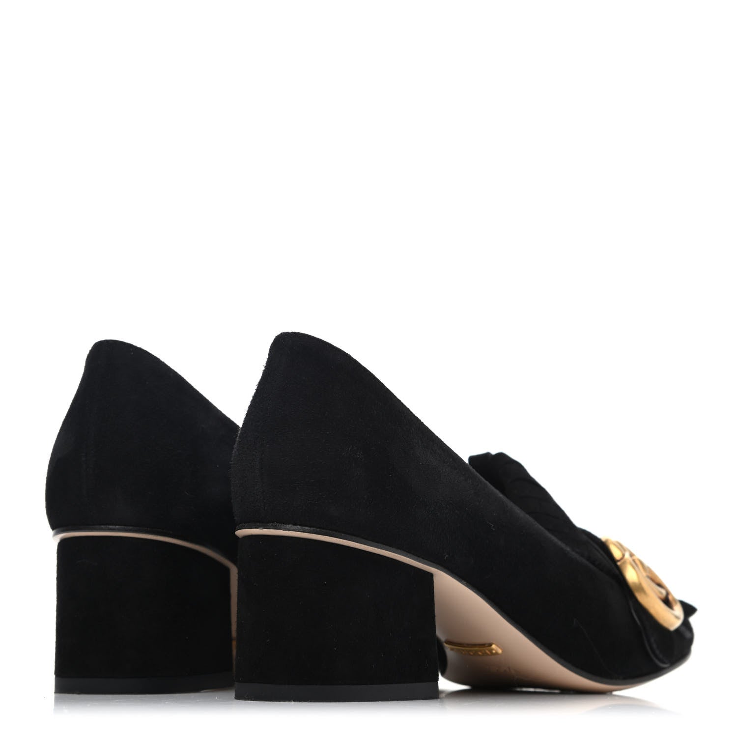 Gucci Kid Scamosciato GG Marmont Fringe 50mm Loafer Pumps 35.5 Black 3 of 4