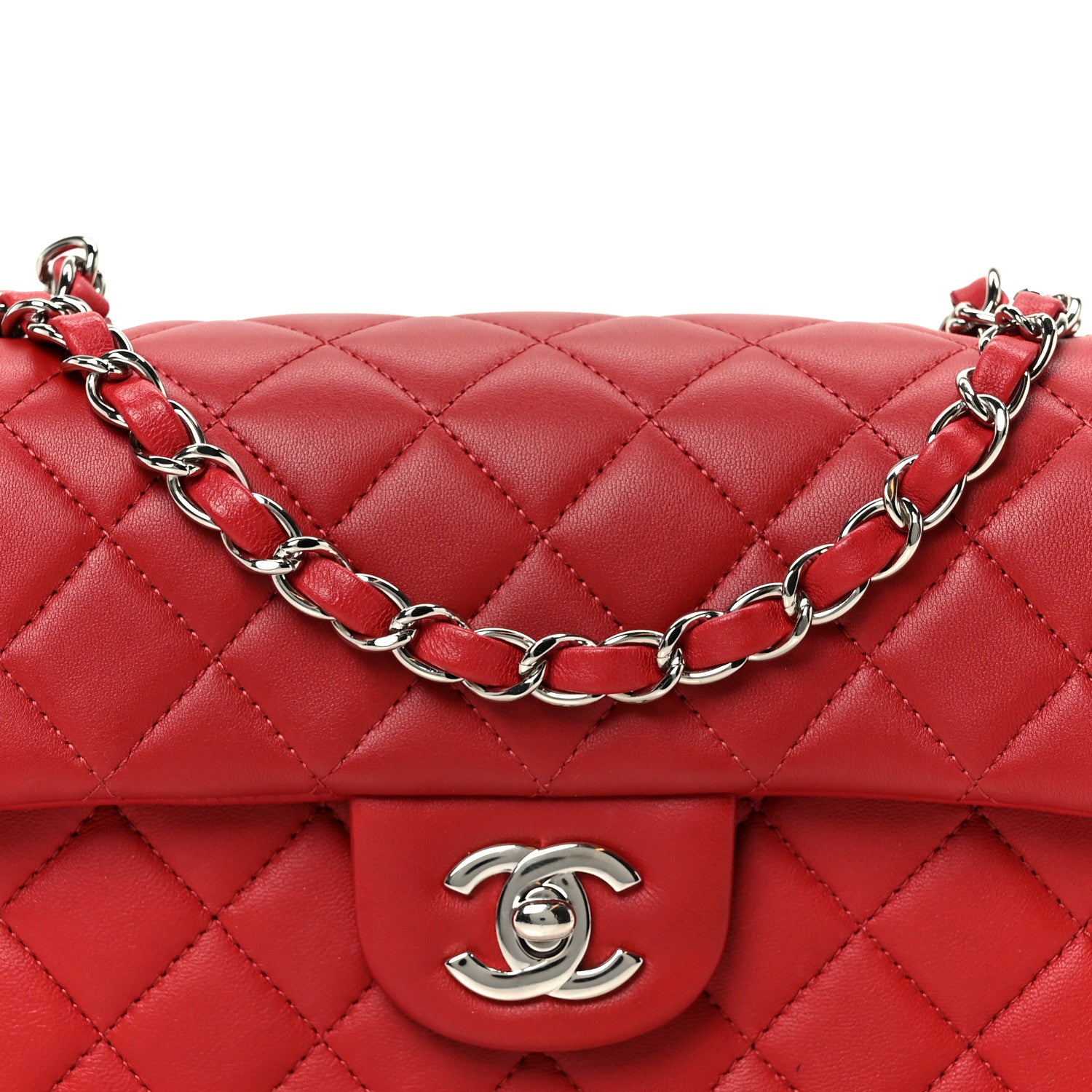 Chanel Lambskin Quilted Mini Rectangular Flap Dark Red 9 of 12