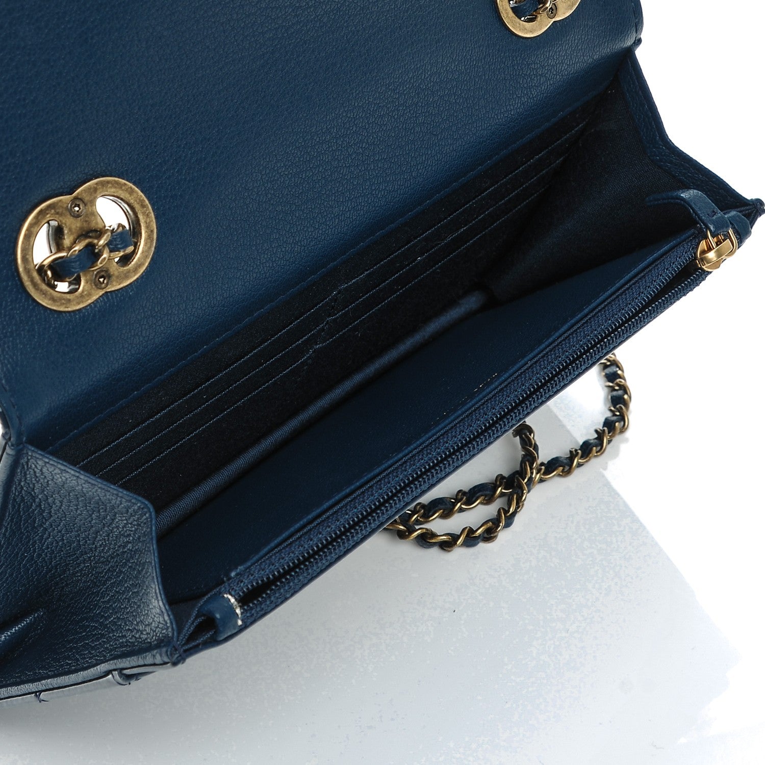 Chanel Patent Goatskin Quilted CC Eyelet Wallet On Chain WOC Blue 5 of 9