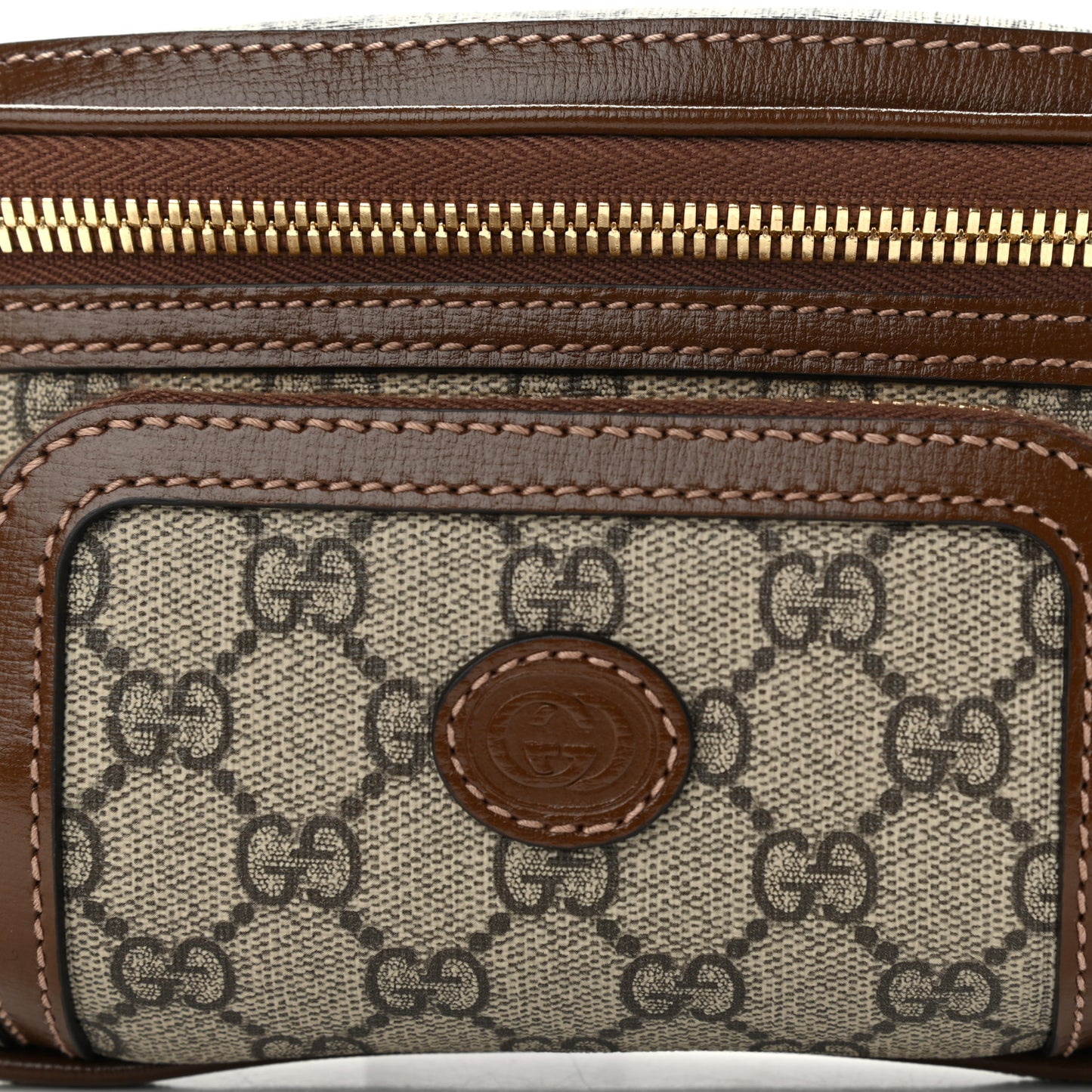 GG Supreme Monogram Textured Calfskin Retro Interlocking G Belt Bag Beige Ebony Brown Sugar