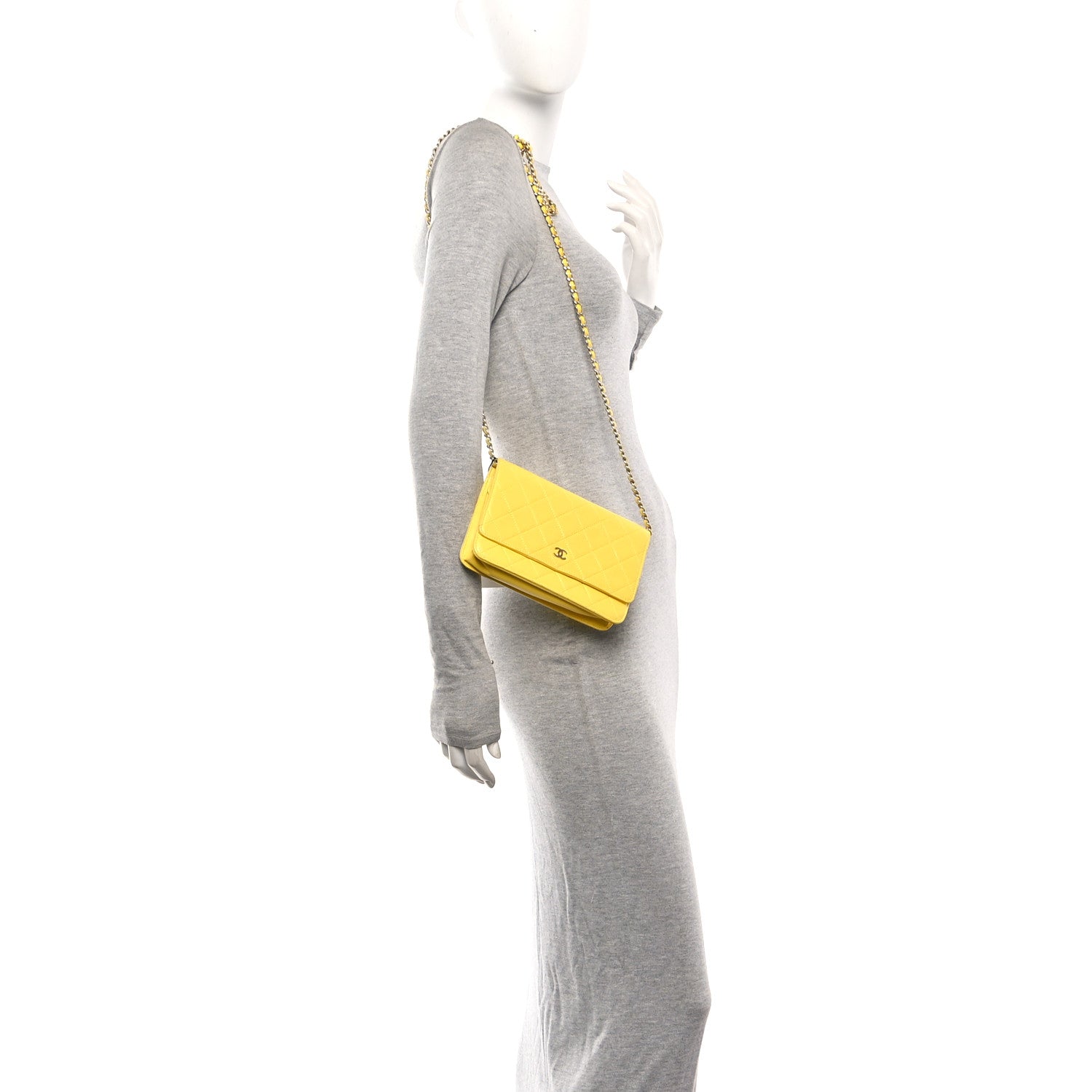 Chanel Lambskin Quilted Wallet on Chain WOC Yellow 2 of 12