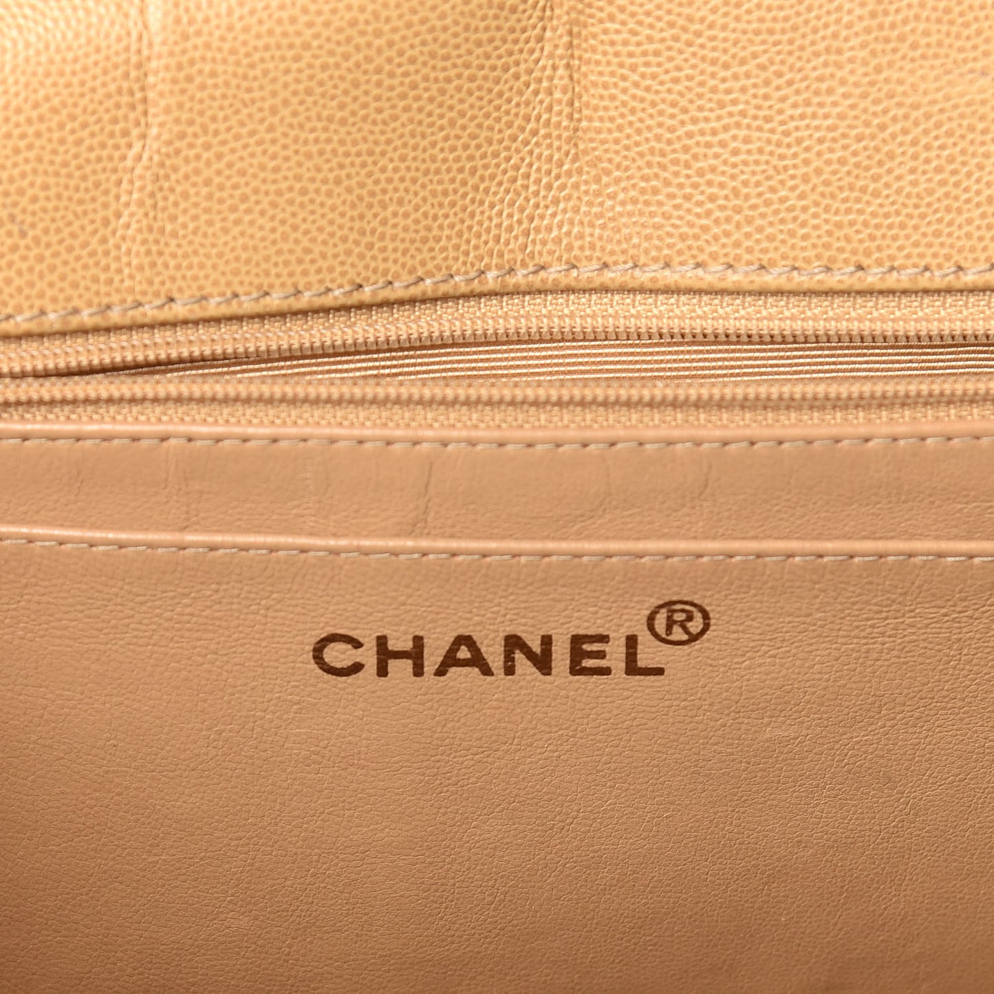 Caviar Stitched Jumbo Single Flap Beige