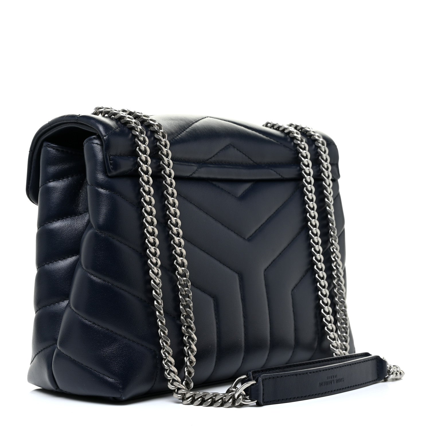 Saint Laurent Calfskin Y Quilted Monogram Small Loulou Chain Satchel Deep Marine 3 of 16