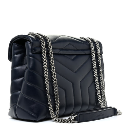 Saint Laurent Calfskin Y Quilted Monogram Small Loulou Chain Satchel Deep Marine 3 of 16