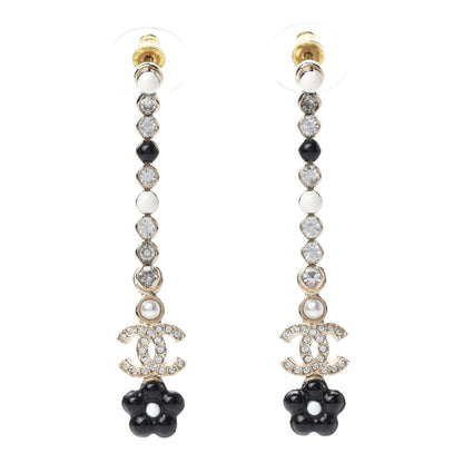 Chanel Crystal Enamel Flower CC Drop Earrings Gold White Black 1 of 5