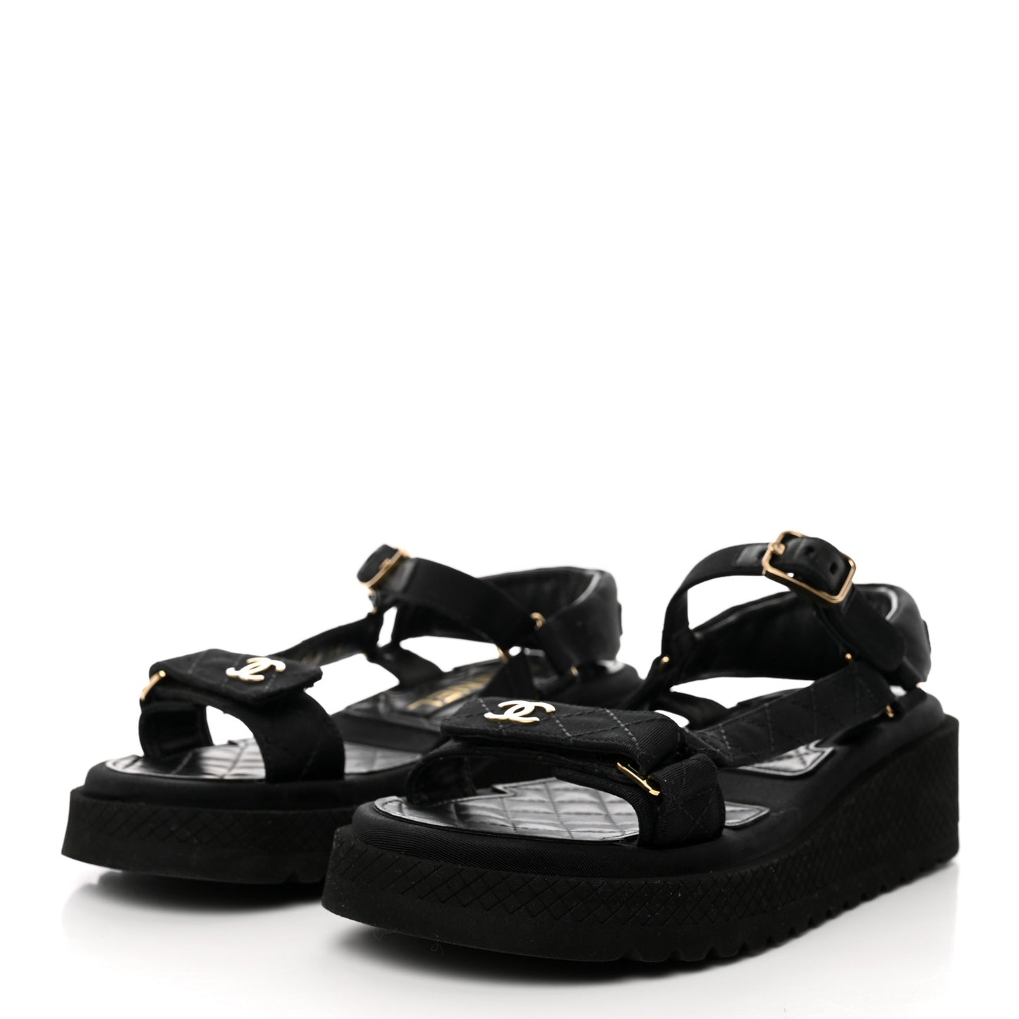 Grosgrain Quilted CC Logo Platform Sandals 36 Black