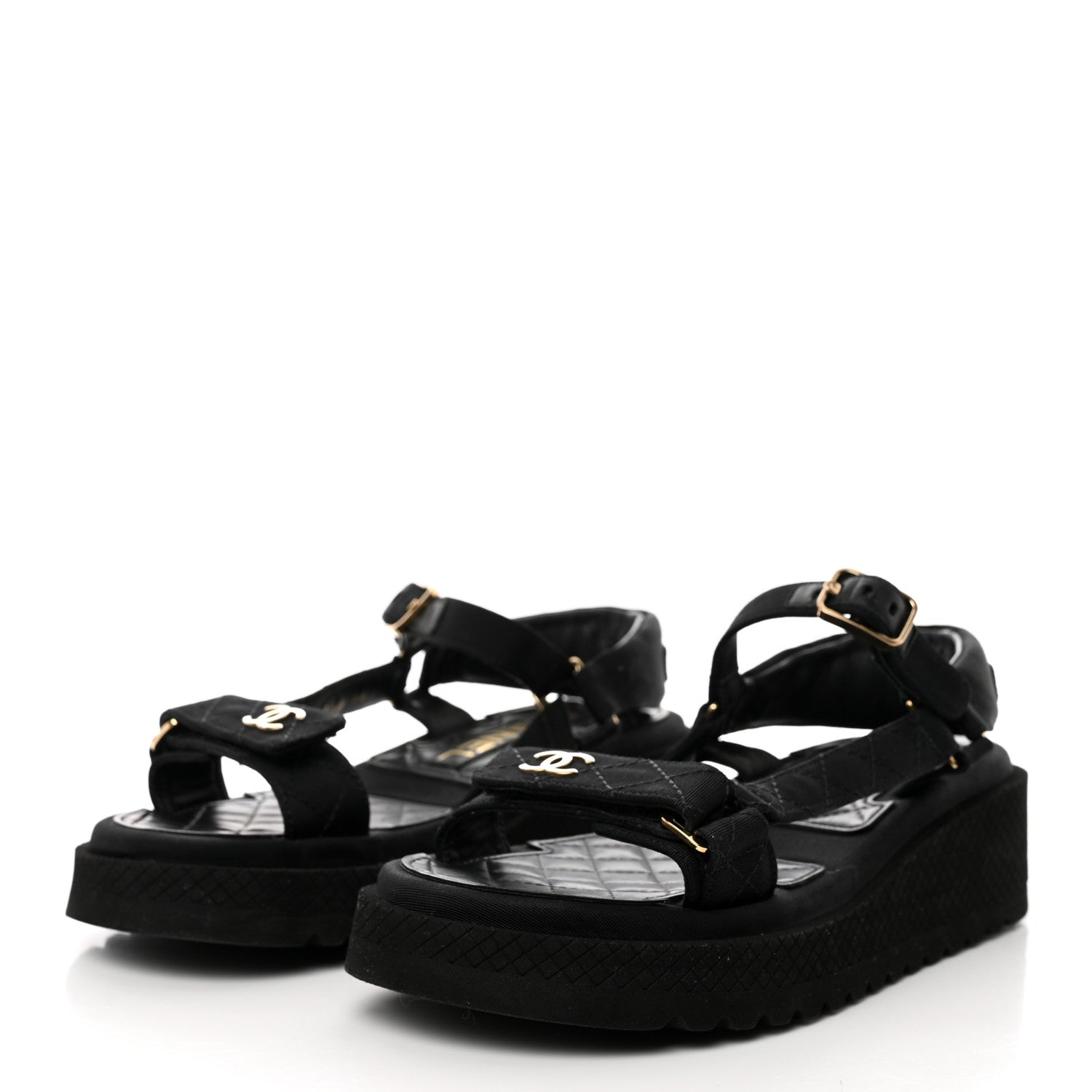 Chanel Grosgrain Quilted CC Logo Platform Sandals 36 Black 3 of 9