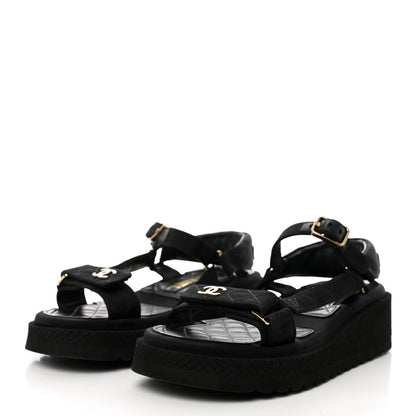 Chanel Grosgrain Quilted CC Logo Platform Sandals 36 Black 3 of 9