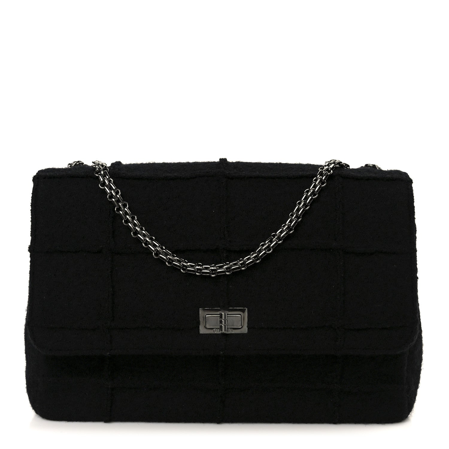 Chanel Wool Jumbo Chocolate Bar Mademoiselle Flap Black 1 of 12