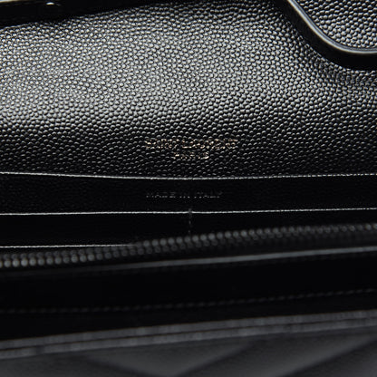 Saint Laurent Grain De Poudre Matelasse Chevron Monogram Chain Wallet Black 5 of 9