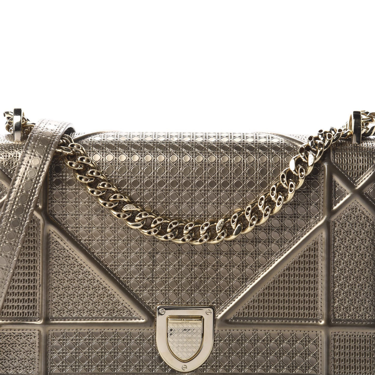 Metallic Patent Micro-Cannage Medium Diorama Flap Bag Gold