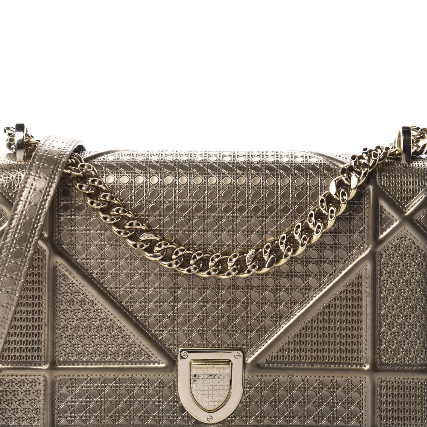 Christian Dior Metallic Patent Micro-Cannage Medium Diorama Flap Bag Gold 9 of 9