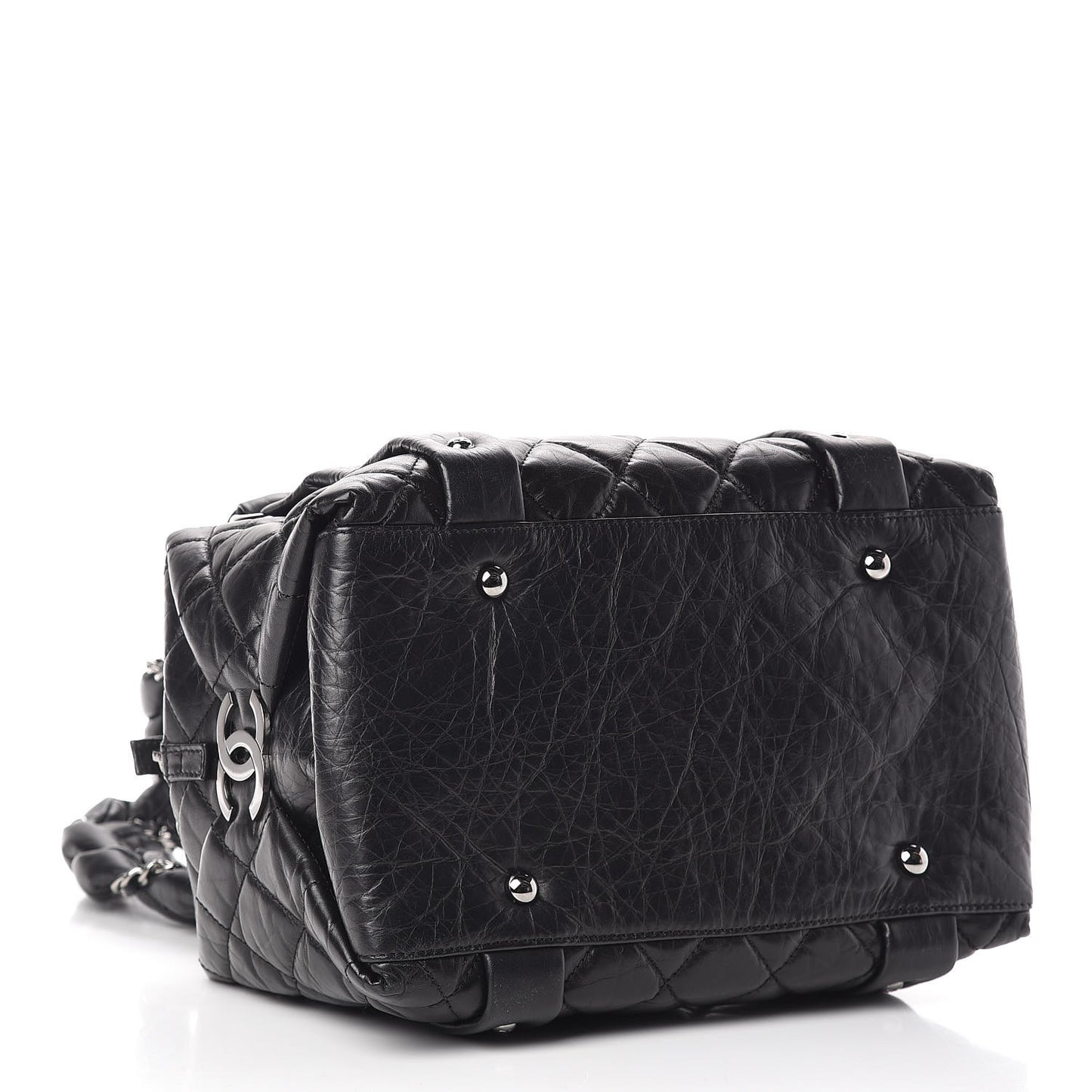 Distressed Lambskin Small Lady Braid Tote Black